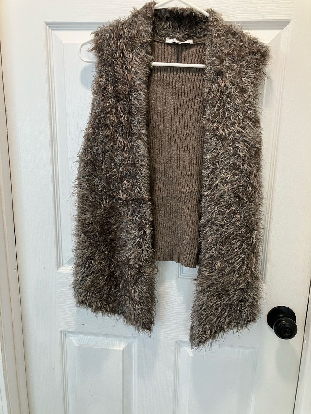 CAbi Taupe Faux Fur Open-Front Vest